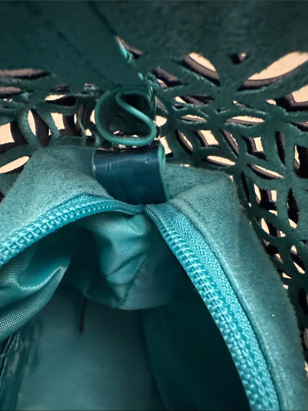 Metallic Teal Laser-Cut Tote Bag with Double Straps